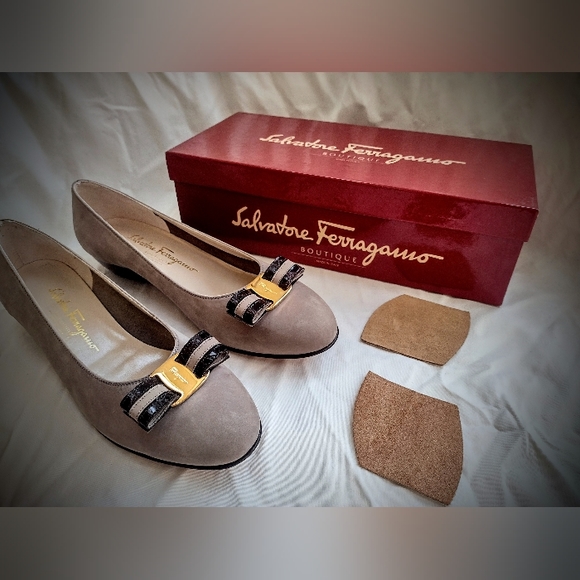 NWT Vintage Lillaz Salvatore Ferragamo Vara Shoes, Suede w/ Two-tone Bow! - Picture 10 of 13
